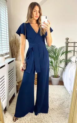 Edie B. Chloe Cape Sleeve Wide Leg Jumpsuit With Tie