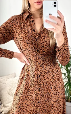 SlayTwins Dana Leopard Print Shirt Dress With Belt Tan 7 SlayTwins Dana Leopard Print Shirt Dress With Belt Tan -DRESSES SHOP 2021 01 13 Megan Cara SlayTwins1