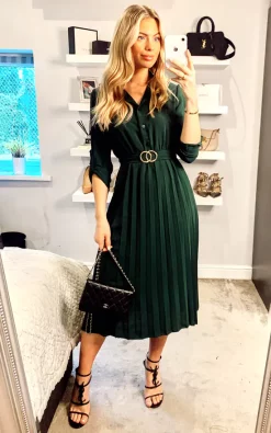 Mela London Belted Shirt Midi Dress In Green