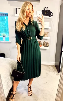 Mela London Belted Shirt Midi Dress In Green -DRESSES SHOP 2021 02 05 Megan Sasha Mela13