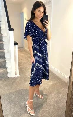 Goddiva Wrap Style Flutter Sleeve Printed Midi Dress In Navy -DRESSES SHOP 2021 02 09 Megan Goddivva 4703