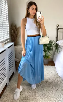 KURT MULLER Sky Blue Pleated Maxi Skirt With Elasticated Waistband -DRESSES SHOP 2021 03 23 cara kurtmuller 22 03 2021 20 15 54