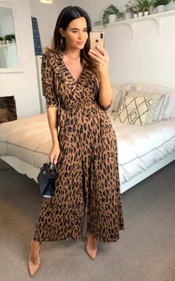 Jolie Moi Melissa Jumpsuit, Brown Animal
