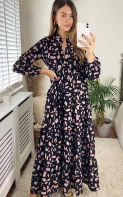 Gini London Black Long Sleeve Tiered Maxi Dress -DRESSES SHOP 2021 03 25 Megan Cara Gini14