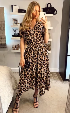 Jolie Moi Nana Hanky Hem Dress, Pink Animal