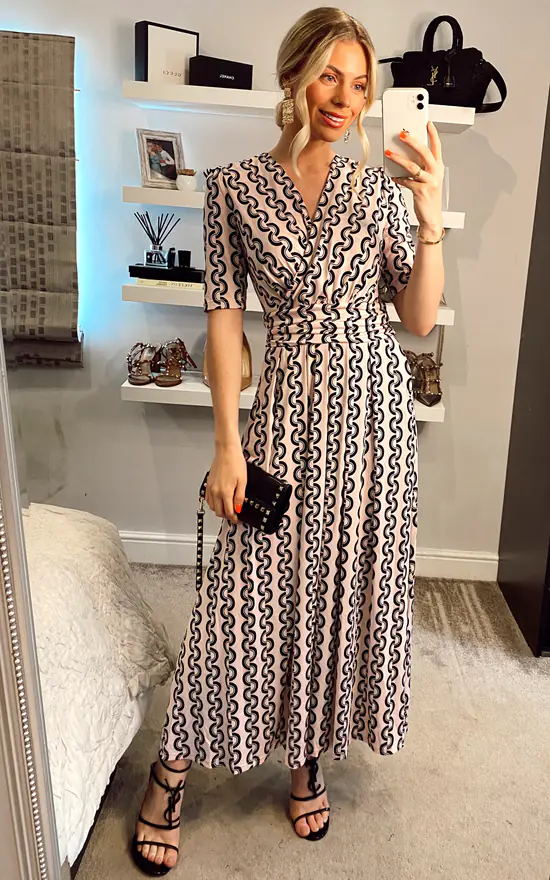 Jolie Moi Molly Geo Print Maxi Dress, Pink Geo - Image 2
