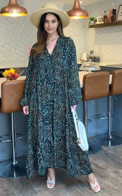 Blue Vanilla Mara Leopard Print Tiered Maxi Dress In Khaki -DRESSES SHOP 2021 04 19 Megan Naomi BlueVanilla16