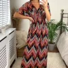 KURT MULLER Red Metallic Missoni Print Crossover Maxi Dress