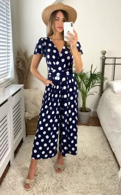 Jolie Moi Sandra Jumpsuit, Navy Spot