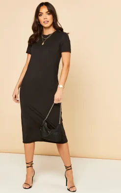 VM T Shirt Midi Dress In Black
