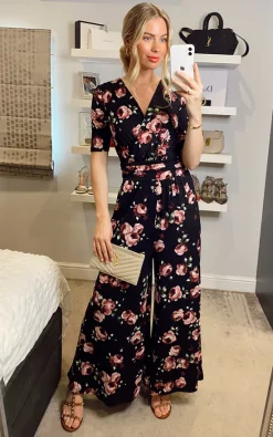 Jolie Moi Bailee Wrap Jersey Jumpsuit, Black Floral -DRESSES SHOP 2021 05 24 Megan Sasha JolieMoi88