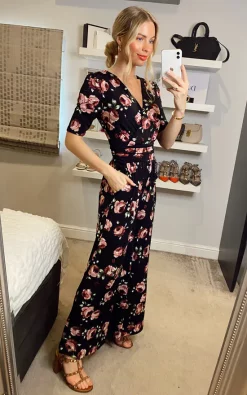 Jolie Moi Bailee Wrap Jersey Jumpsuit, Black Floral -DRESSES SHOP 2021 05 24 Megan Sasha JolieMoi89