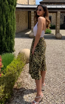 D.Anna Green Floral Print Pleated Midi Skirt With Elasticated Waistband -DRESSES SHOP 2021 06 03 Megan Naomi Danna54