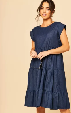 Bella And Blue Tiered Denim Dress In Dark Blue -DRESSES SHOP 2021 06 25 SF TOM Mollie BellaAndBlue0347