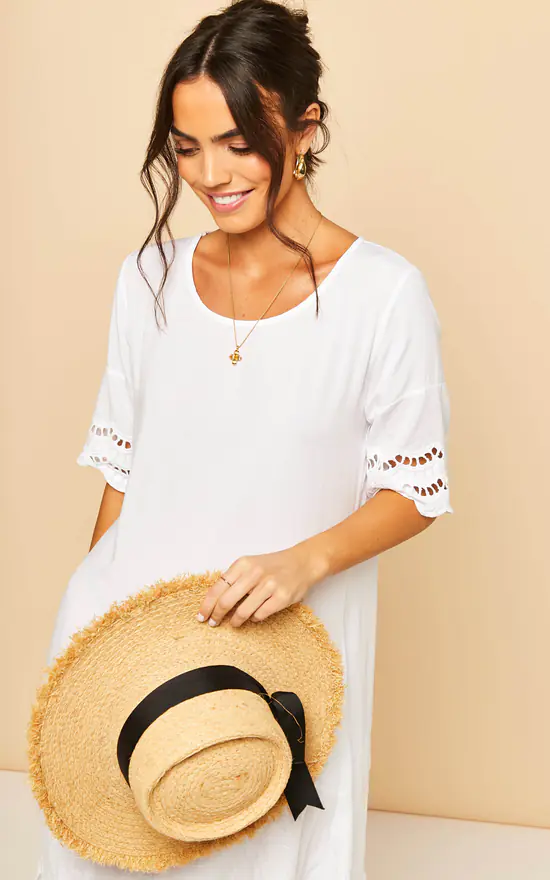 Bella And Blue Midi Dress With Broderie Detail In White 4 Bella And Blue Midi Dress With Broderie Detail In White - Image 4