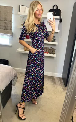 JOLIE MOI Pauline Sleeved Maxi Dress, Navy Spot -DRESSES SHOP 2021 06 28 sasha joliemoi 22 06 2021 15 29 07