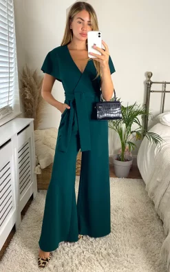 Edie B. Chloe Cape Sleeve Wide Leg Jumpsuit With Tie
