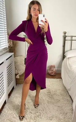 Jenerique Midi Wrap Style Long Sleeves Dress In Fuchsia Colour -DRESSES SHOP 2021 07 15 cara jenerique 19 07 2021 23 15 20