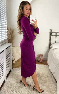 Jenerique Midi Wrap Style Long Sleeves Dress In Fuchsia Colour -DRESSES SHOP 2021 07 15 cara jenerique 19 07 2021 23 16 02