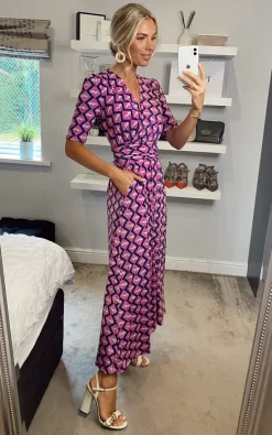 JOLIE MOI Coleen Wrap Maxi Dress, Fuschia -DRESSES SHOP 2021 07 26 Megan Sasha JolieMoi21