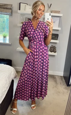 JOLIE MOI Coleen Wrap Maxi Dress, Fuschia