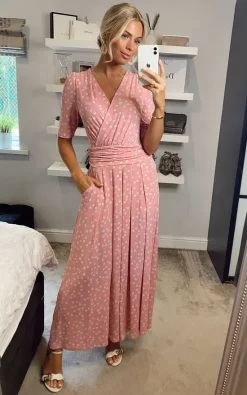 JOLIE MOI Coleen Wrap Maxi Dress, Pink Polka