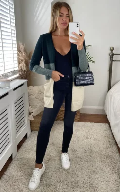 ONLY Open Front Cardigan In Green Colourblock -DRESSES SHOP 2021 08 03 Megan Cara Only18