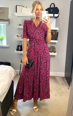 Jolie Moi Selene Printed Maxi Dress, Magenta