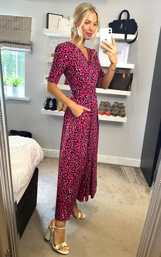 Jolie Moi Selene Printed Maxi Dress, Magenta 3 Jolie Moi Selene Printed Maxi Dress, Magenta - Image 3