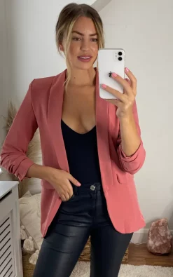 KURT MULLER Rouched Sleeve Blazer In Pink