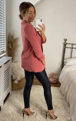 KURT MULLER Rouched Sleeve Blazer In Pink -DRESSES SHOP 2021 08 11 Megan Cara KurtMuller75