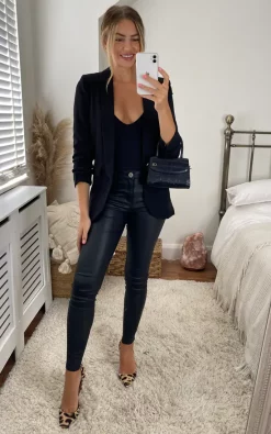 KURT MULLER Rouched Sleeve Blazer In Black