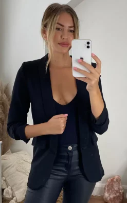 KURT MULLER Rouched Sleeve Blazer In Black -DRESSES SHOP 2021 08 11 Megan Cara KurtMuller84