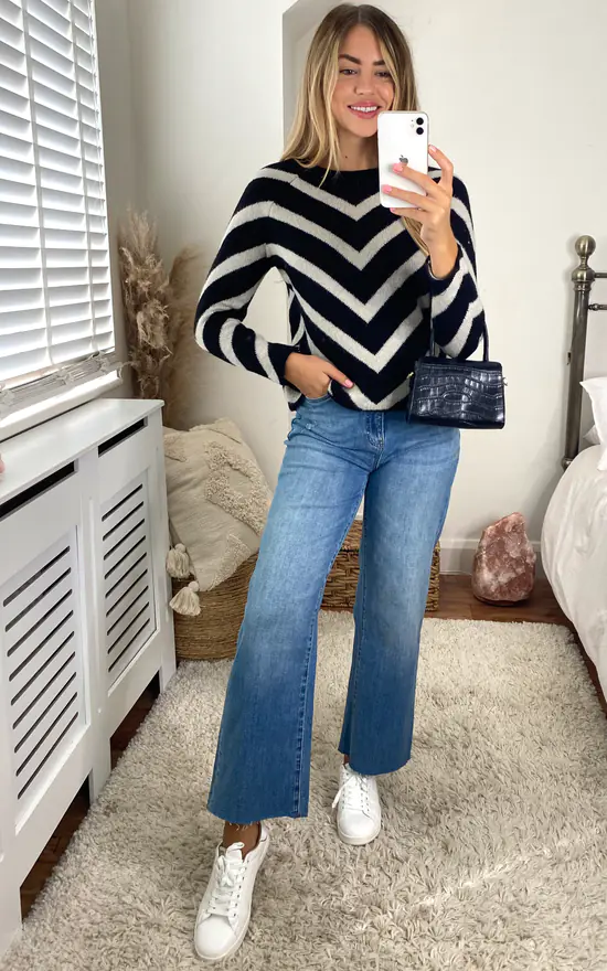 ONLY Long Sleeve Jumper With Chevron Stripes In Black And White 2 ONLY Long Sleeve Jumper With Chevron Stripes In Black And White - Image 2