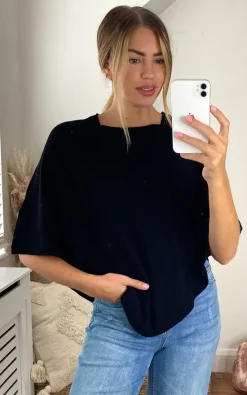 Vila Knitted Round Neck Poncho Top In Black