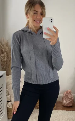 Noisy May Long Sleeve Knitted Hoodie In Grey -DRESSES SHOP 2021 08 20 Megan Cara NoisyMay11