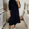 Noisy May Tiered Denim Midi Dress In Black