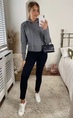 Noisy May Long Sleeve Knitted Hoodie In Grey