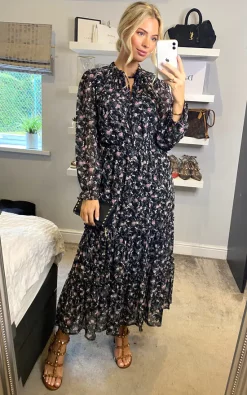 Izabel London Multi Black Floral Midi Dress