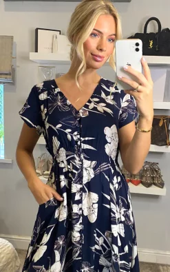 Izabel London Navy Tropical Button Front Maxi Dress -DRESSES SHOP 2021 08 23 sasha izabel 27 08 2021 14 28 24