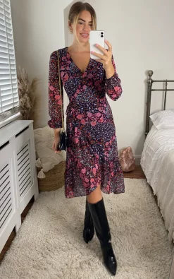 Joe Browns Ruffled Midi Wrap Dress In Mixed Floral Print -DRESSES SHOP 2021 09 07 Megan Cara JoeBrowns27