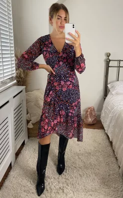 Joe Browns Ruffled Midi Wrap Dress In Mixed Floral Print