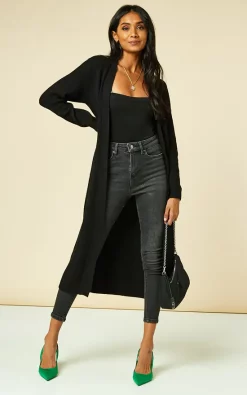 Object Longline Open Front Cardigan In Black