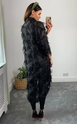CY Boutique Black Oversized Shirt Dress With Feather Tassel Look Embroidery -DRESSES SHOP 2021 09 16 Megan Naomi CYboutique35
