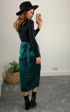 D.Anna Green/Navy Leopard Animal Print Midi Wrap Skirt -DRESSES SHOP 2021 09 16 Megan Naomi Danna10