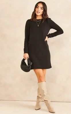 Vila Long Sleeved Sweatshirt Dress In Black -DRESSES SHOP 2021 09 20 SF TOM Mollie Vila3512