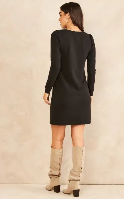 Vila Long Sleeved Sweatshirt Dress In Black -DRESSES SHOP 2021 09 20 SF TOM Mollie Vila3536