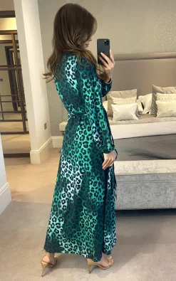 Jenerique Wrap Midi Dress In Green Leopard Print -DRESSES SHOP 2021 09 21 megan Jenerique 2734