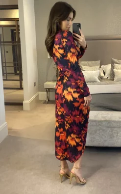 Jenerique Midi Wrap Style Long Sleeves Dress In Fuchsia Floral Print -DRESSES SHOP 2021 09 21 megan Jenerique 2748