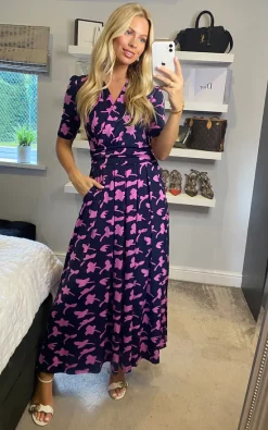 Jolie Moi Amaka Wrap Leaf Midi Dress, Navy Leafy -DRESSES SHOP 2021 09 22 Megan Sasha JolieMoi18